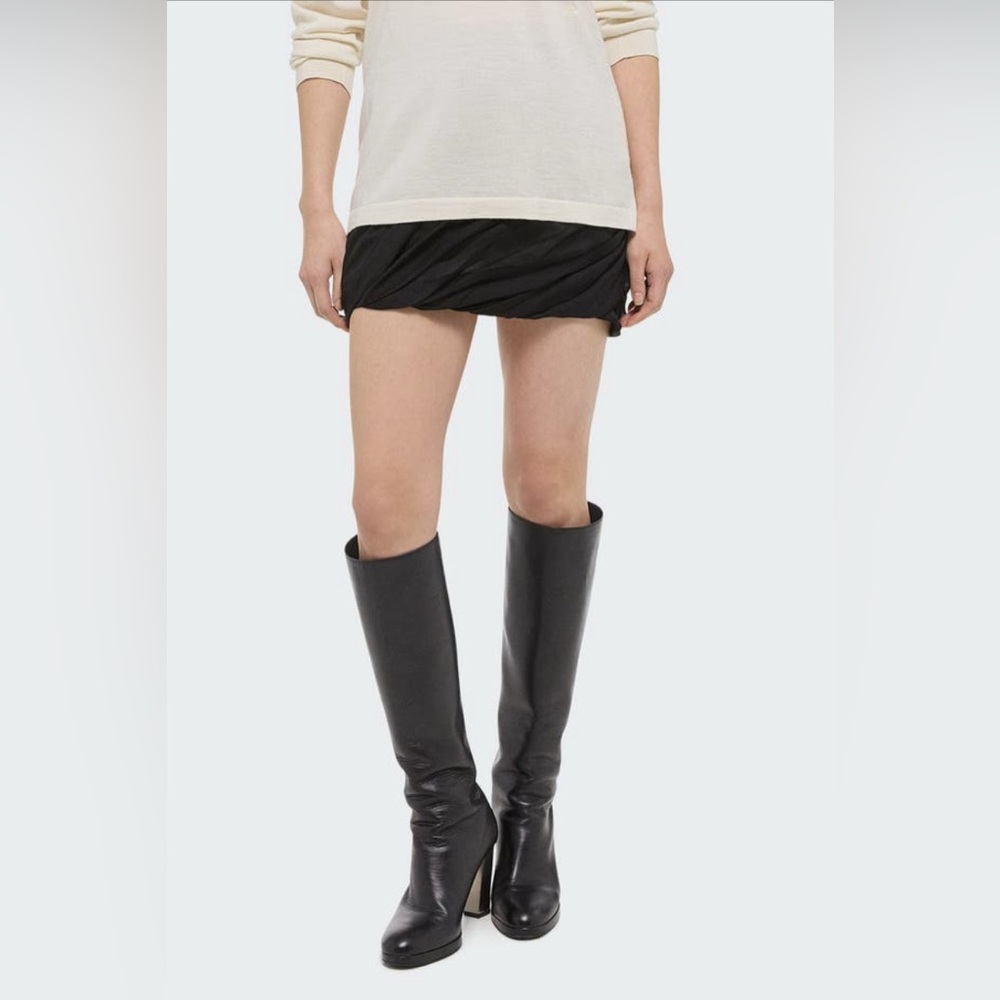 NWT Helmut Lang Black Textured Silk Mini Skirt